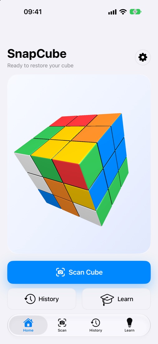 SnapCube home screen with a 3D cube