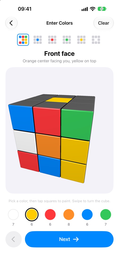 Entering cube colors by hand